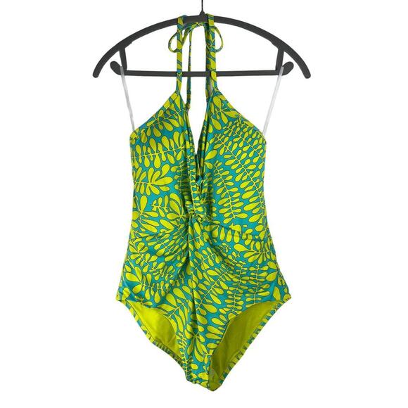 Trina Turk TRELLIS One Piece Aqua Yellow Swimsuit Twist Halter NWT $184 Sz 12 - Picture 3 of 8